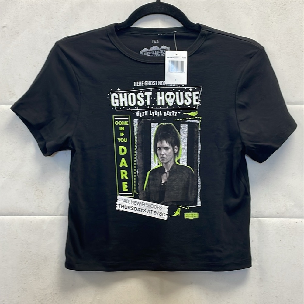 Ripple Junction, Black, Cropped Beetlejuice, Ghost House, Graphic Tee, (L)